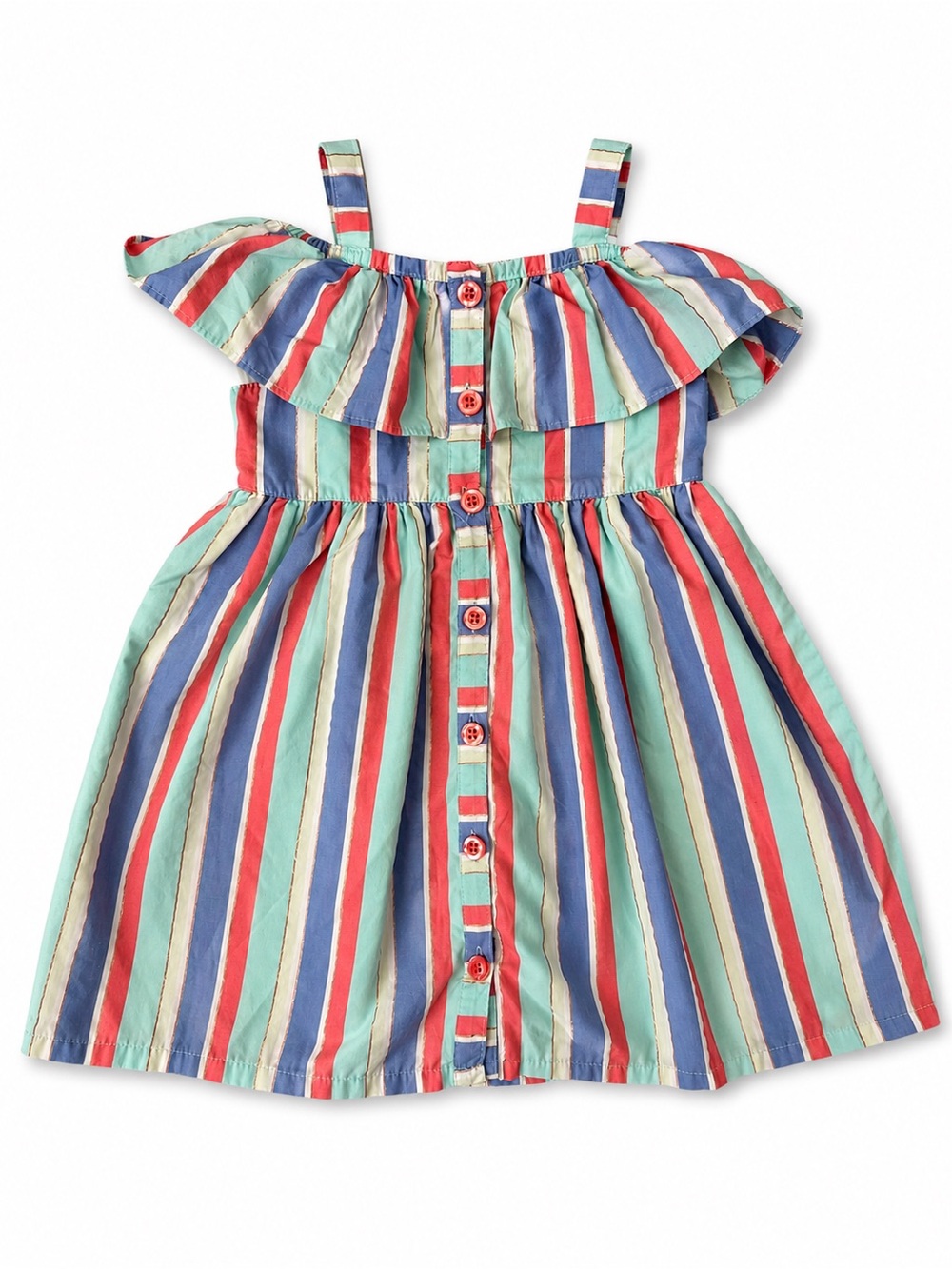 Penelope Mack Girls Striped Ruffle Sundress Multicolor Button Front Dress
